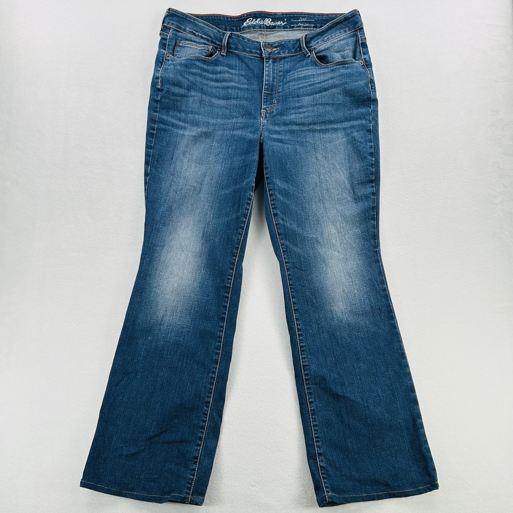 Eddie Bauer Jeans Womens S16 Curvy Boot Cut Blue Denim Petite Five Pocket Pants
